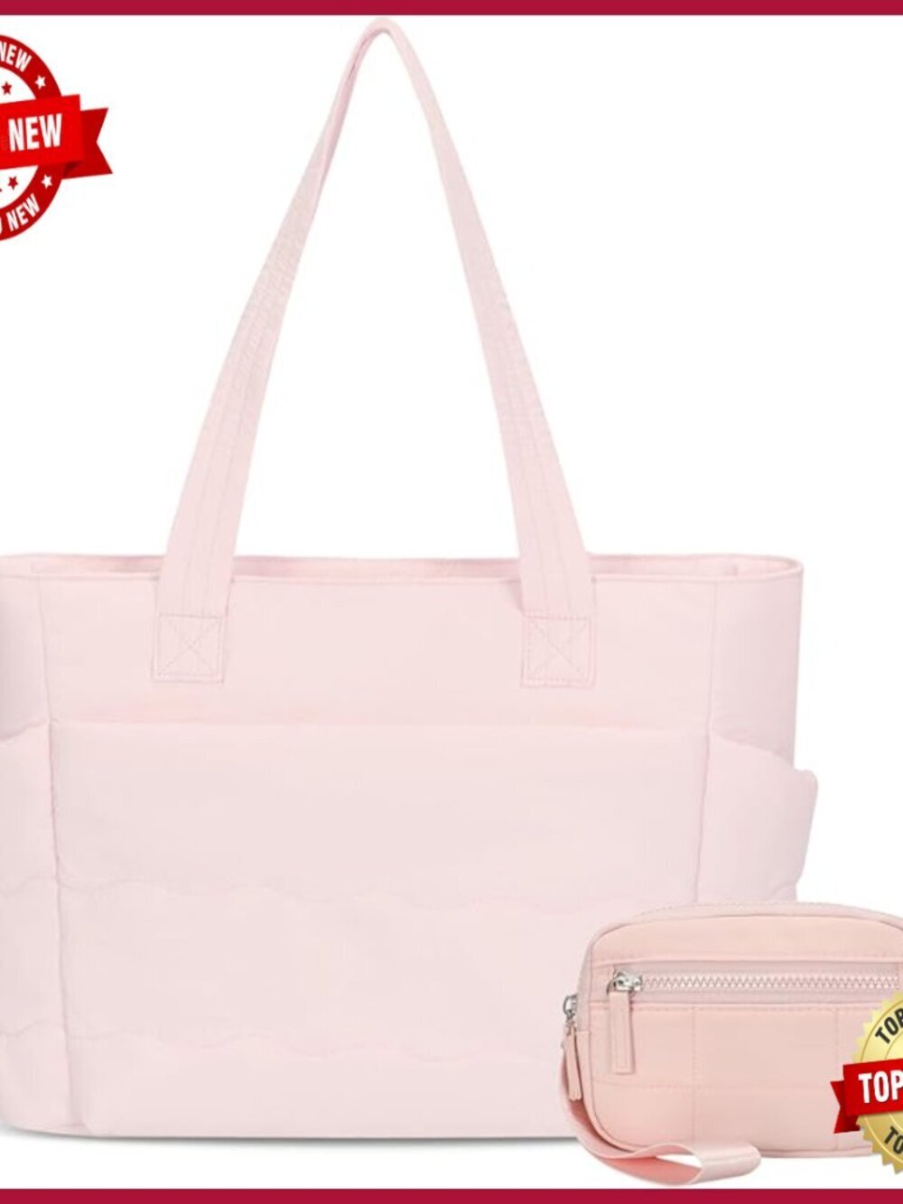 Lightweight Quilted Tote Bag with Laptop Sleeve and Wristlet Wallet
